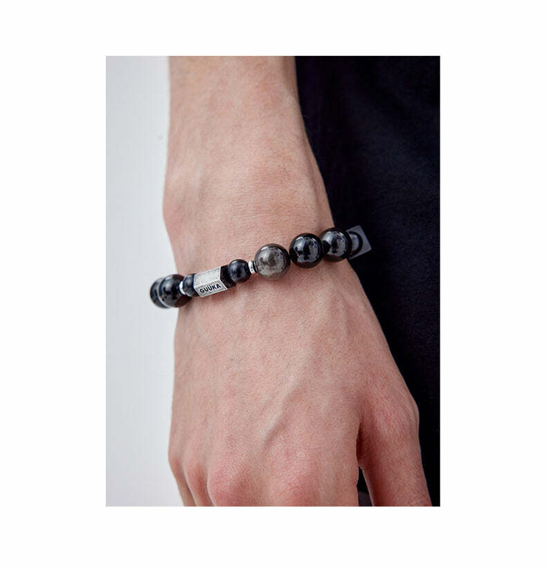 GUUKA Obsidian Bead Bracelet - Y2K Grunge, 90s Retro, Gothic, and Pastel Goth Fashion Accessory