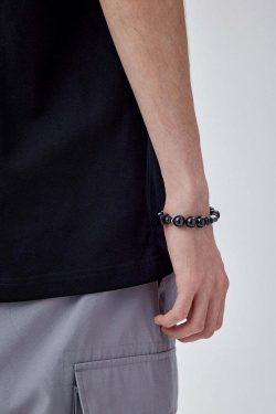 GUUKA Obsidian Bead Bracelet - Y2K Grunge, 90s Retro, Gothic, and Pastel Goth Fashion Accessory