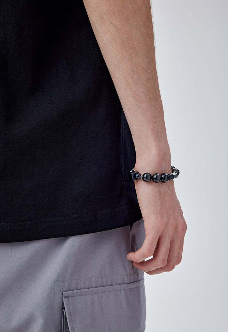 GUUKA Obsidian Bead Bracelet - Y2K Grunge, 90s Retro, Gothic, and Pastel Goth Fashion Accessory