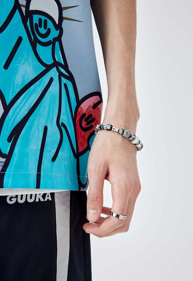GUUKA Y2K Marble Stone Bracelet - Retro 90s Grunge, Pastel Goth, and Summer Y2K Fashion Accessory