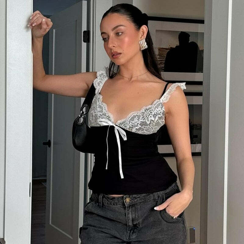 Haelyn Lace Detailed Top - Y2K Summer, 90s Fashion, Grunge, Retro, Pastel Goth, Y2K Party Outfit