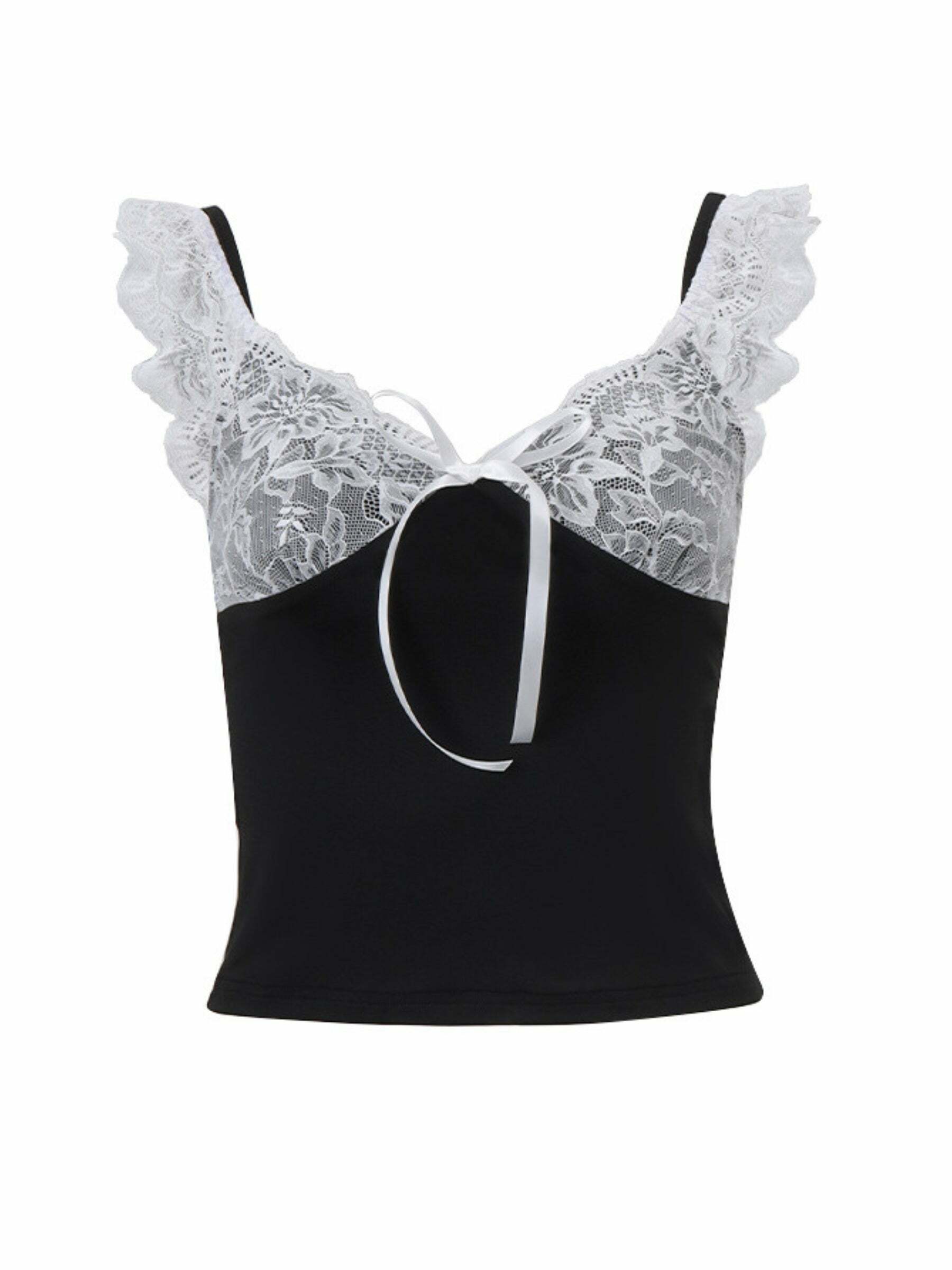 Haelyn Lace Detailed Top - Y2K Summer, 90s Fashion, Grunge, Retro, Pastel Goth, Y2K Party Outfit