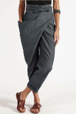 Handmade Grey Asymmetrical High Waist Cotton Harem Pants - Y2K Summer Grunge 90s Fashion