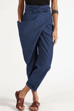 Handmade Grey Asymmetrical High Waist Cotton Harem Pants - Y2K Summer Grunge 90s Fashion
