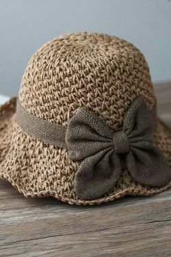 Handmade Khaki Bow Straw Woven Bucket Hat - Y2K Summer, 90s Grunge, Retro Fashion Accessory