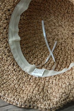 Handmade Khaki Bow Straw Woven Bucket Hat - Y2K Summer, 90s Grunge, Retro Fashion Accessory