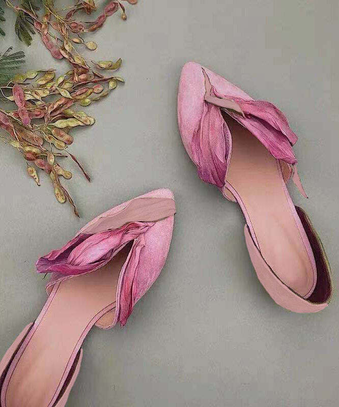 Handmade Pink Satin Flower Pointed Toe Flats - Y2K & 90s Grunge Summer Fashion Shoes