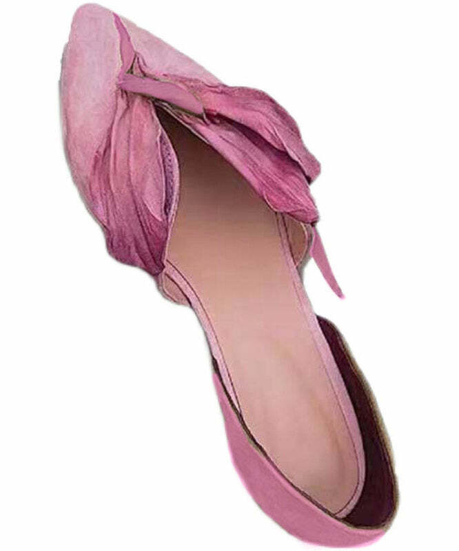 Handmade Pink Satin Flower Pointed Toe Flats - Y2K & 90s Grunge Summer Fashion Shoes