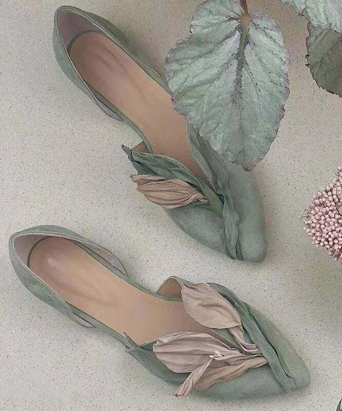 Handmade Pink Satin Flower Pointed Toe Flats - Y2K & 90s Grunge Summer Fashion Shoes