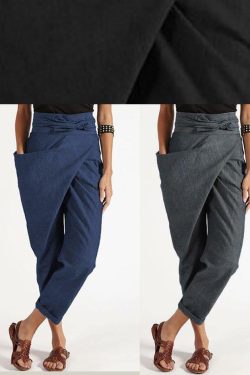Handmade Red Asymmetrical High Waist Cotton Harem Pants - Y2K Summer Grunge 90s Fashion