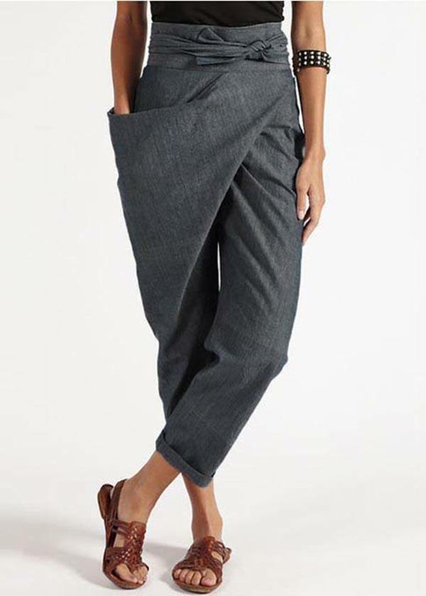 Handmade Red Asymmetrical High Waist Cotton Harem Pants - Y2K Summer Grunge 90s Fashion