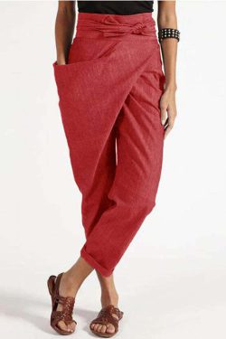 Handmade Red Asymmetrical High Waist Cotton Harem Pants - Y2K Summer Grunge 90s Fashion