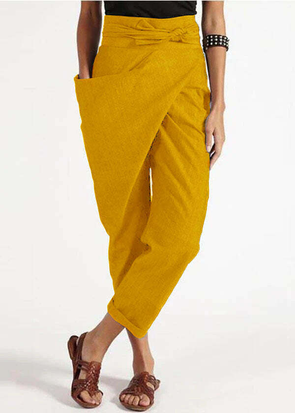 Handmade Red Asymmetrical High Waist Cotton Harem Pants - Y2K Summer Grunge 90s Fashion