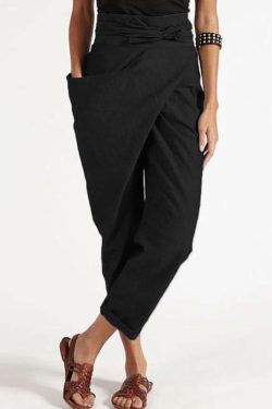 Handmade Red Asymmetrical High Waist Cotton Harem Pants - Y2K Summer Grunge 90s Fashion