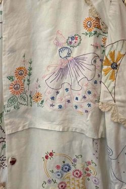 Handmade White Embroidered Patchwork Cotton Blouse - Y2K Summer Grunge 90s Fashion Top