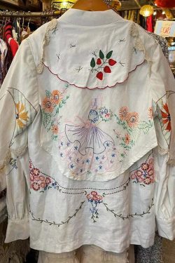 Handmade White Embroidered Patchwork Cotton Blouse - Y2K Summer Grunge 90s Fashion Top