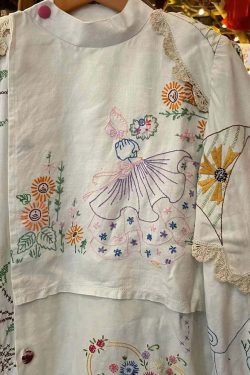 Handmade White Embroidered Patchwork Cotton Blouse - Y2K Summer Grunge 90s Fashion Top