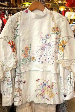 Handmade White Embroidered Patchwork Cotton Blouse - Y2K Summer Grunge 90s Fashion Top
