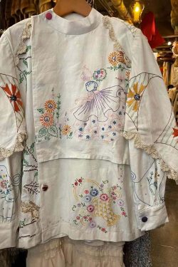 Handmade White Embroidered Patchwork Cotton Blouse - Y2K Summer Grunge 90s Fashion Top