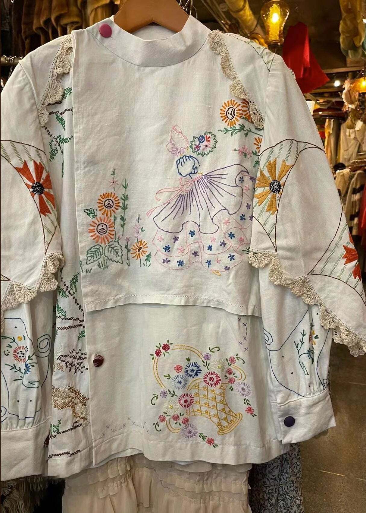 Handmade White Embroidered Patchwork Cotton Blouse - Y2K Summer Grunge 90s Fashion Top