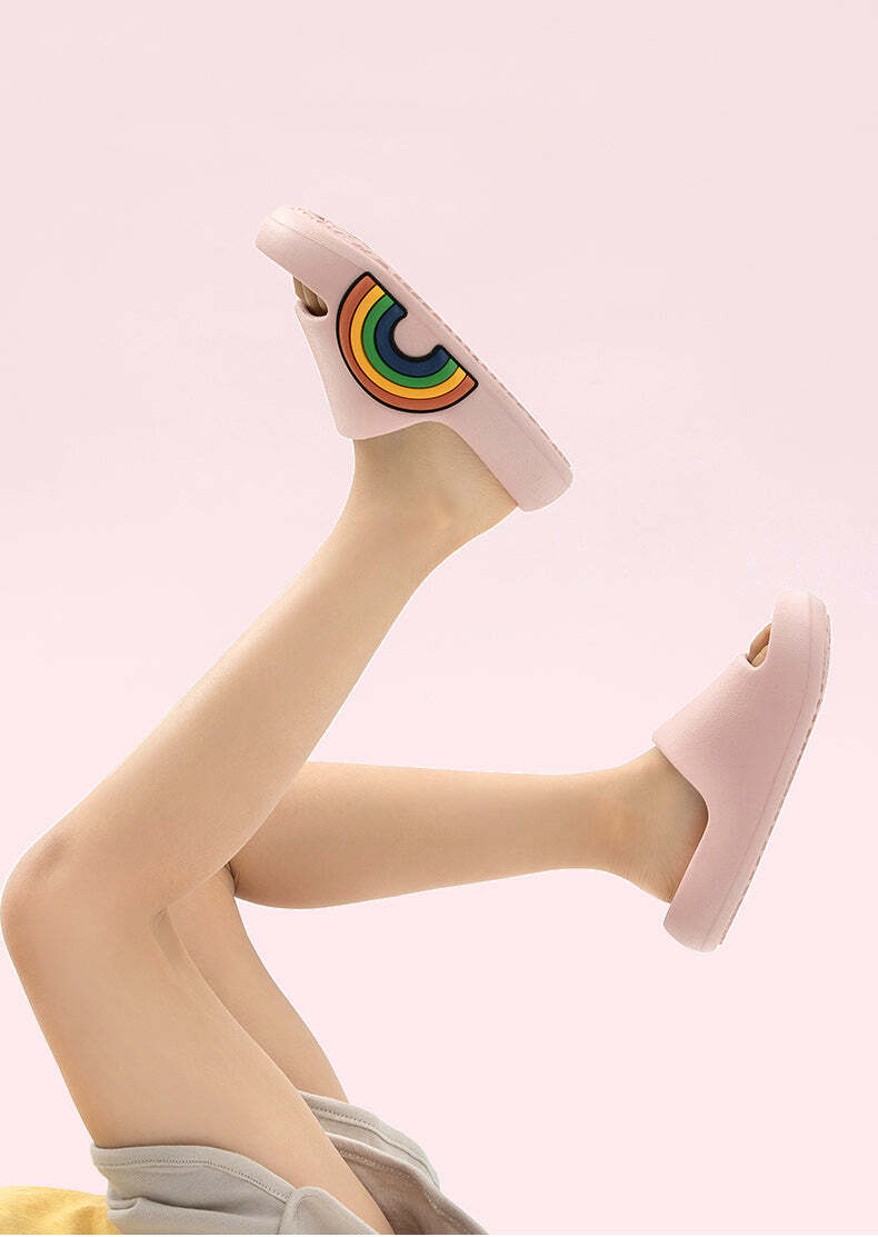 Happy Rainbows Summer EVA Slippers - Y2K Grunge 90s Retro Style for Women