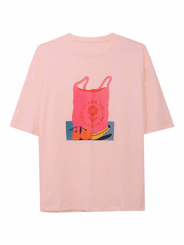 Happy Shopper Retro Loose Graphic T-Shirt - Y2K Summer, 90s Grunge, Pastel Goth, Y2K Club Outfits