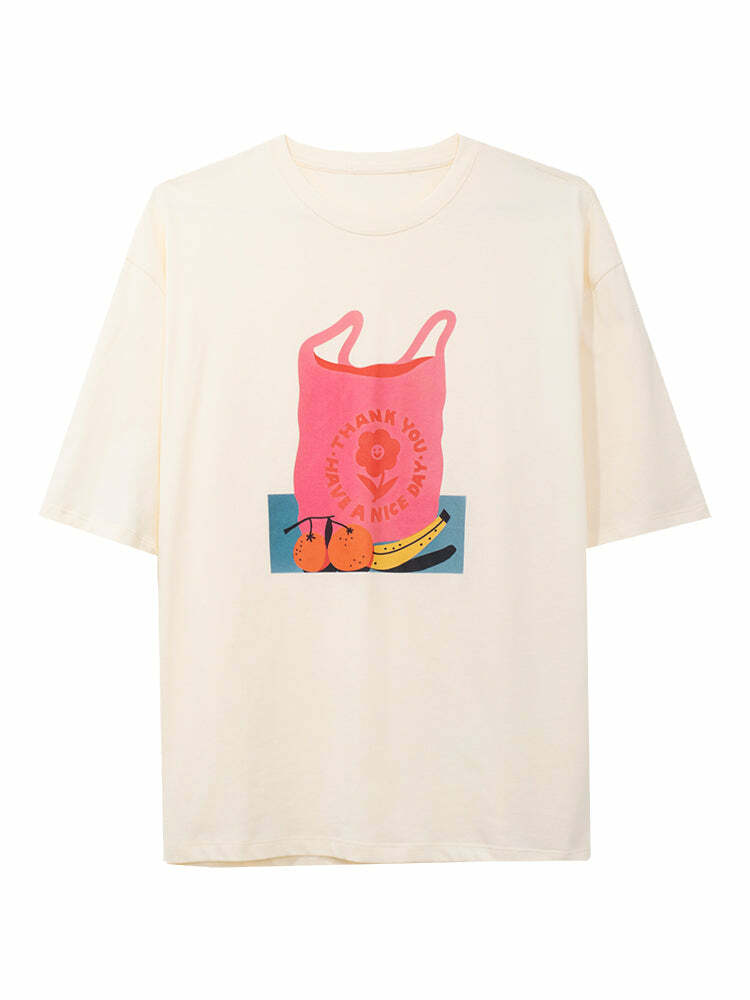 Happy Shopper Retro Loose Graphic T-Shirt - Y2K Summer, 90s Grunge, Pastel Goth, Y2K Club Outfits