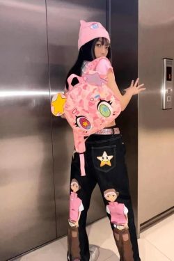 Harajuku Pink Bear Backpack - Y2K Grunge, 90s Retro, Pastel Goth, Y2K Summer & Party Outfits