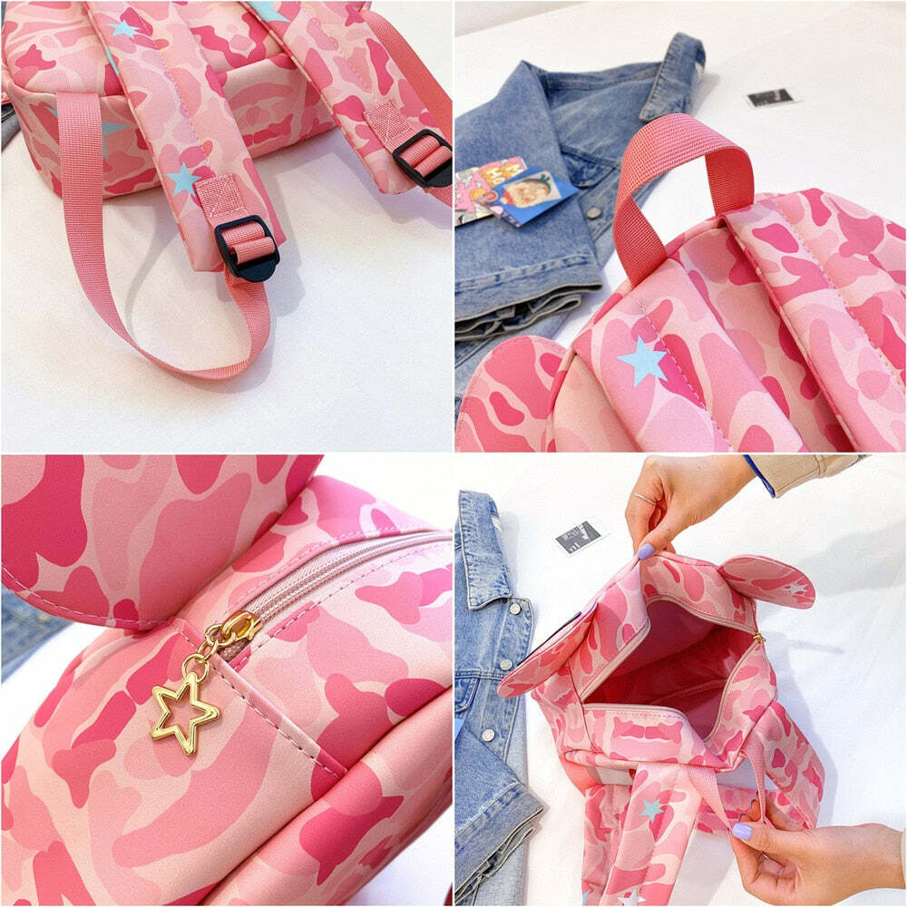 Harajuku Pink Bear Backpack - Y2K Grunge, 90s Retro, Pastel Goth, Y2K Summer & Party Outfits
