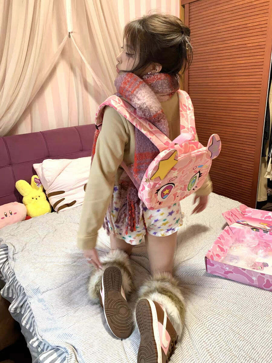 Harajuku Pink Bear Backpack - Y2K Grunge, 90s Retro, Pastel Goth, Y2K Summer & Party Outfits