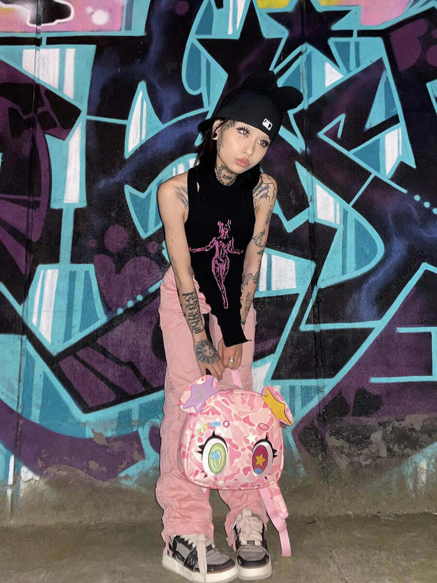Harajuku Pink Bear Backpack - Y2K Grunge, 90s Retro, Pastel Goth, Y2K Summer & Party Outfits