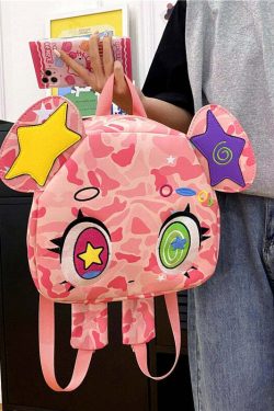 Harajuku Pink Bear Backpack - Y2K Grunge, 90s Retro, Pastel Goth, Y2K Summer & Party Outfits