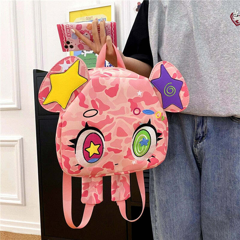 Harajuku Pink Bear Backpack - Y2K Grunge, 90s Retro, Pastel Goth, Y2K Summer & Party Outfits