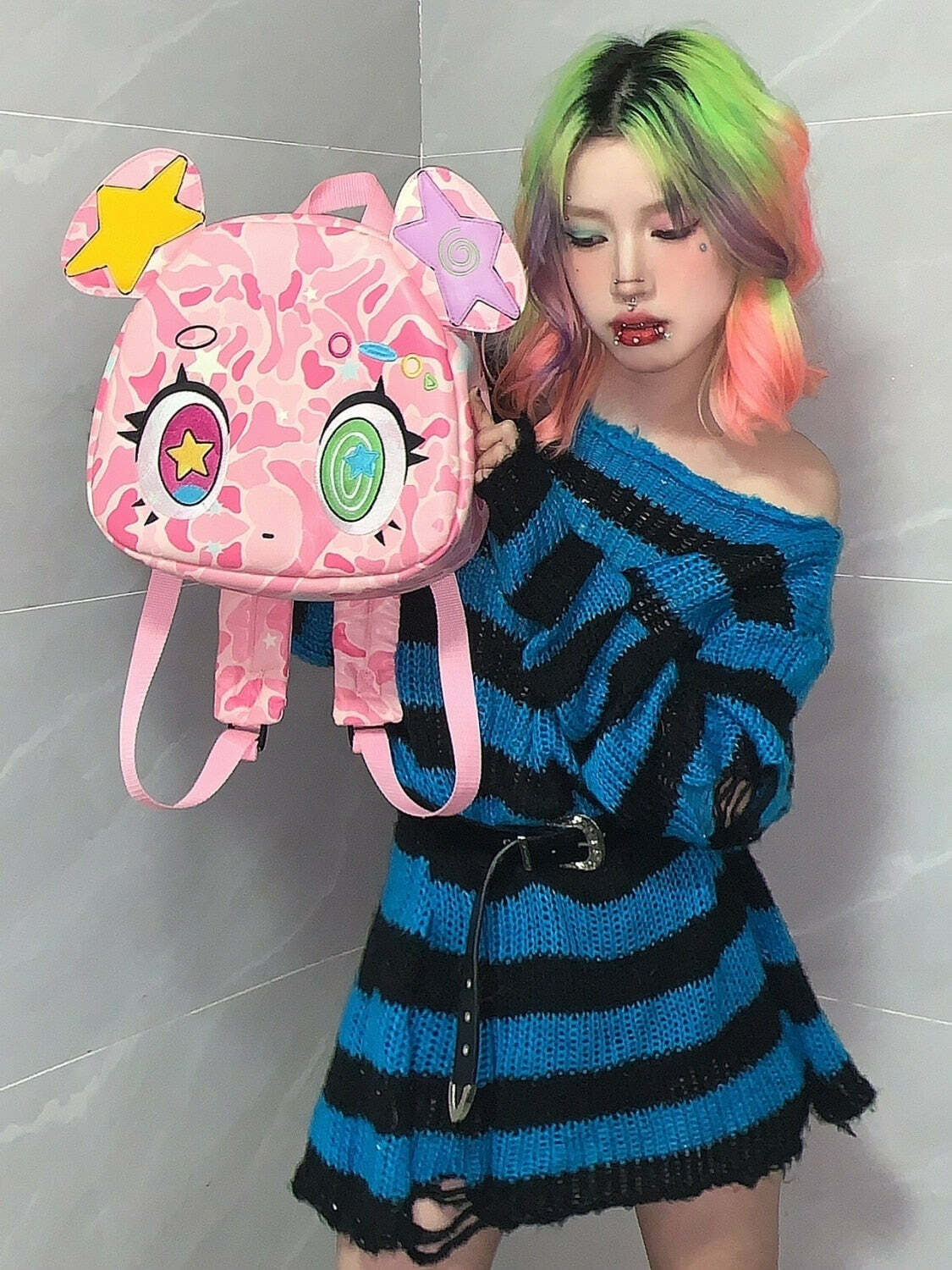 Harajuku Pink Bear Backpack - Y2K Grunge, 90s Retro, Pastel Goth, Y2K Summer & Party Outfits