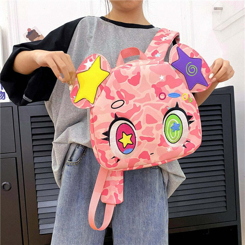 Harajuku Pink Bear Backpack - Y2K Grunge, 90s Retro, Pastel Goth, Y2K Summer & Party Outfits