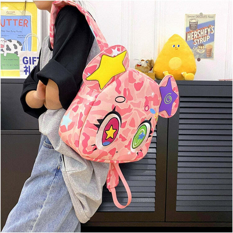 Harajuku Pink Bear Backpack - Y2K Grunge, 90s Retro, Pastel Goth, Y2K Summer & Party Outfits