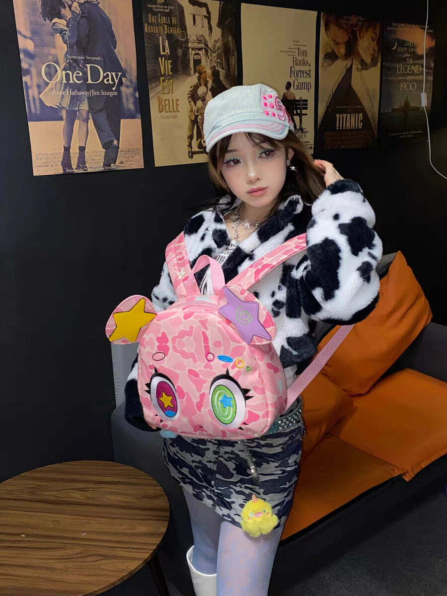 Harajuku Pink Bear Backpack - Y2K Grunge, 90s Retro, Pastel Goth, Y2K Summer & Party Outfits