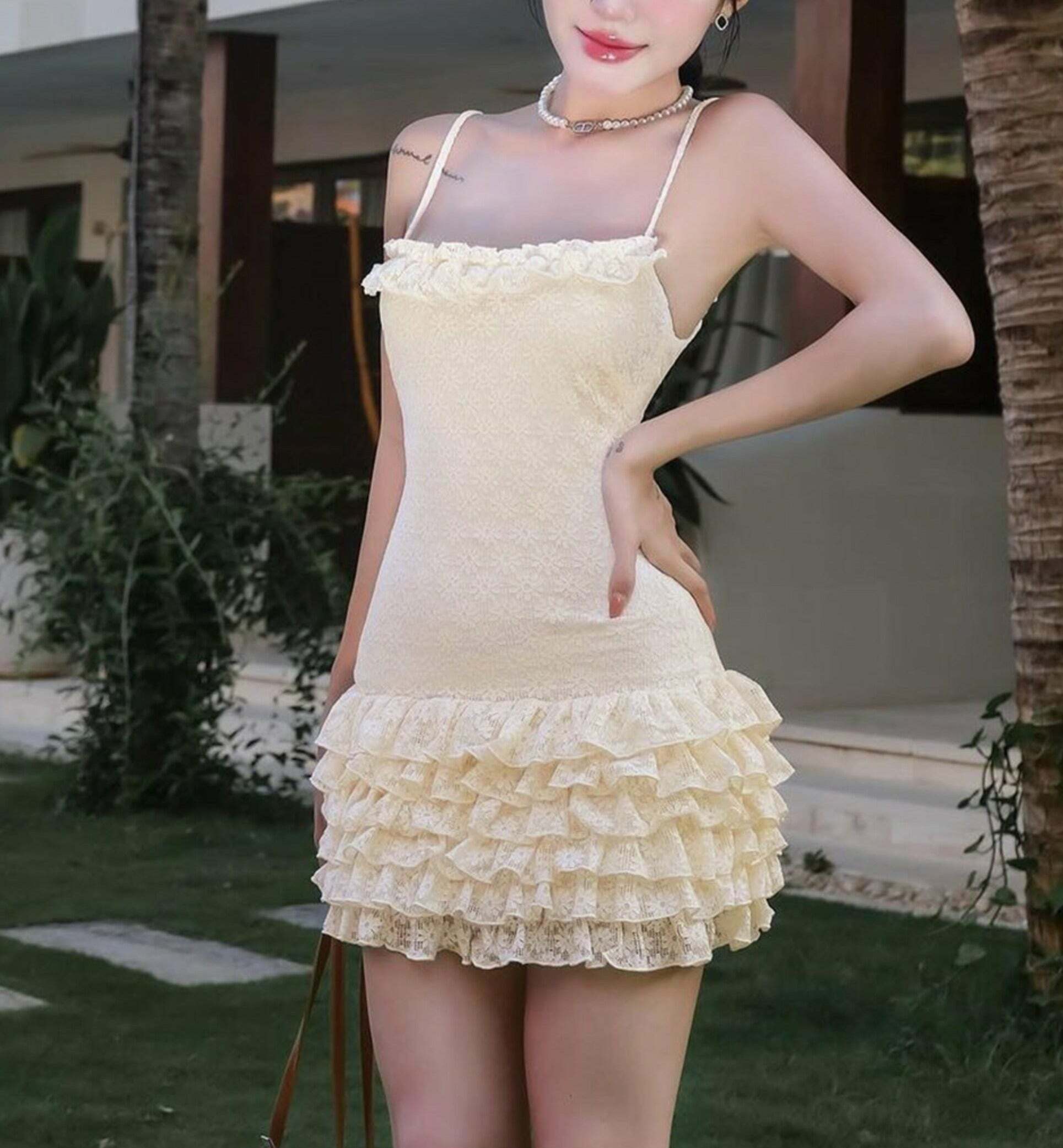 Harlynn Ruffle Lace Mini Dress - Y2K Summer, 90s Fashion, Grunge, Retro, Pastel Goth, Party Outfit