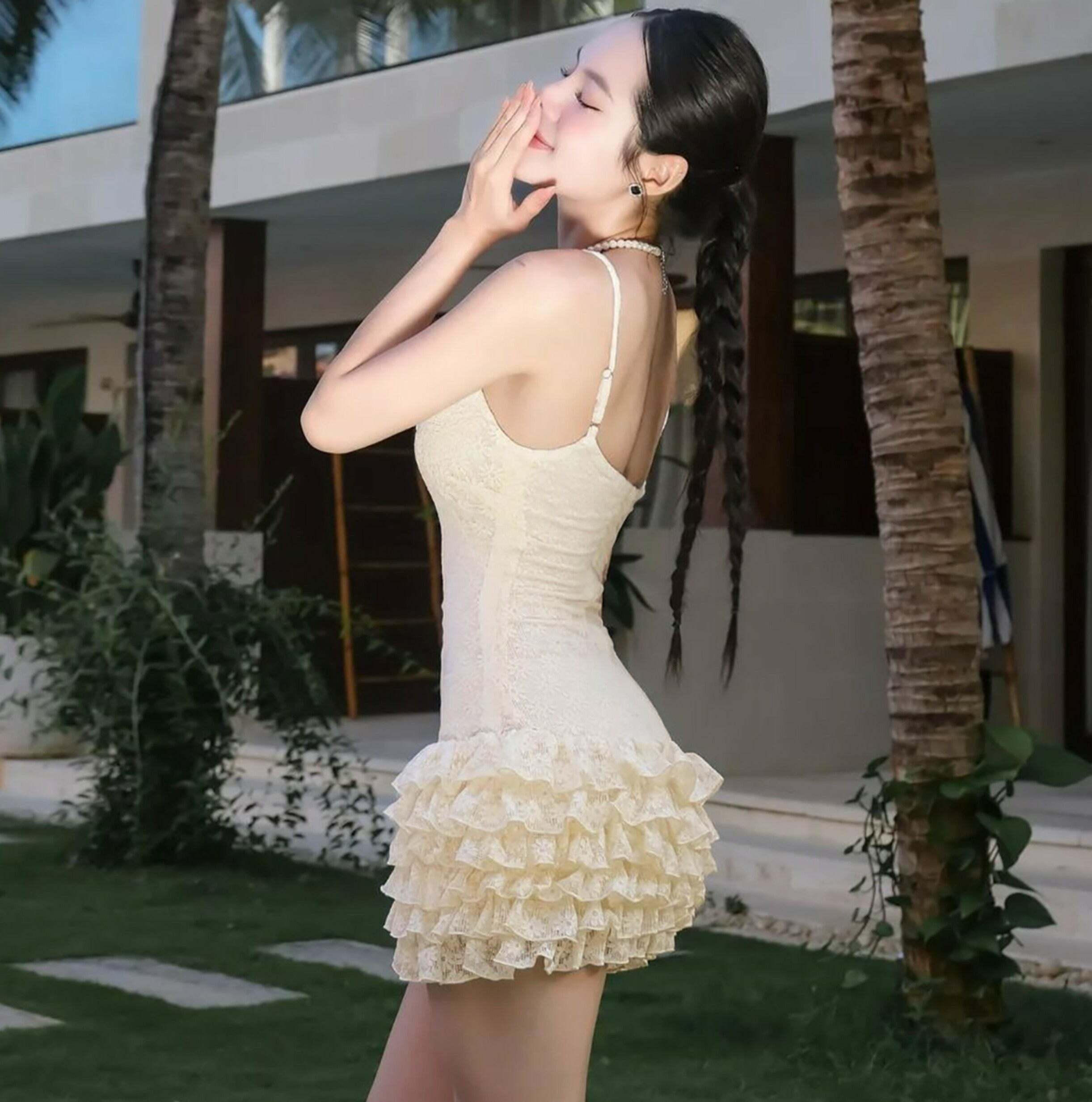 Harlynn Ruffle Lace Mini Dress - Y2K Summer, 90s Fashion, Grunge, Retro, Pastel Goth, Party Outfit