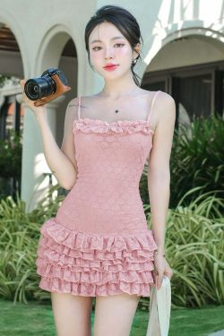 Harlynn Ruffle Lace Mini Dress - Y2K Summer, 90s Fashion, Grunge, Retro, Pastel Goth, Party Outfit