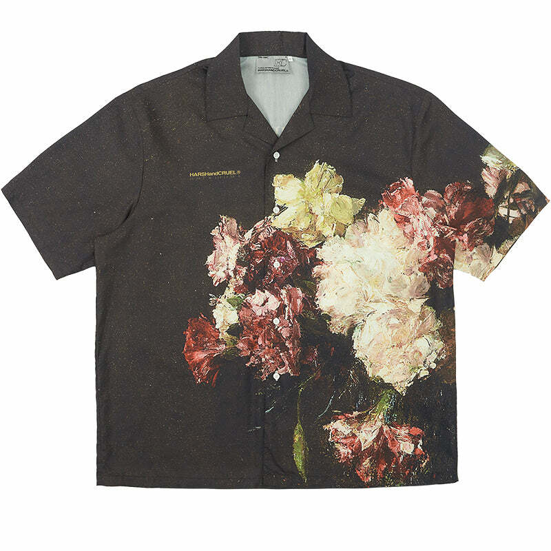 HARSH and CRUEL 'Baroque' Button-Up - Y2K Summer Grunge, 90s Fashion, Retro Goth, Y2K
