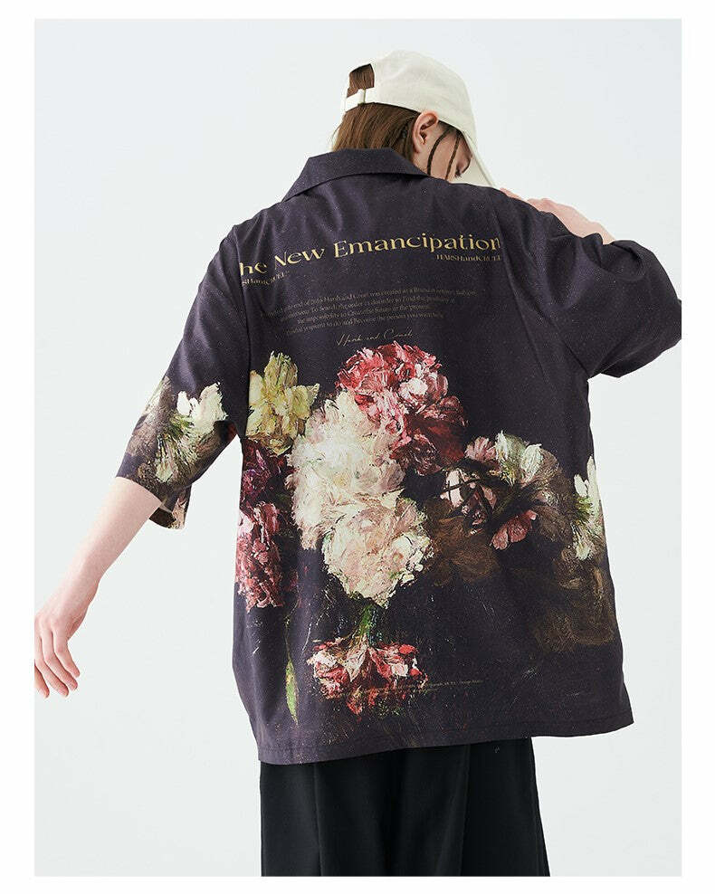 HARSH and CRUEL 'Baroque' Button-Up - Y2K Summer Grunge, 90s Fashion, Retro Goth, Y2K