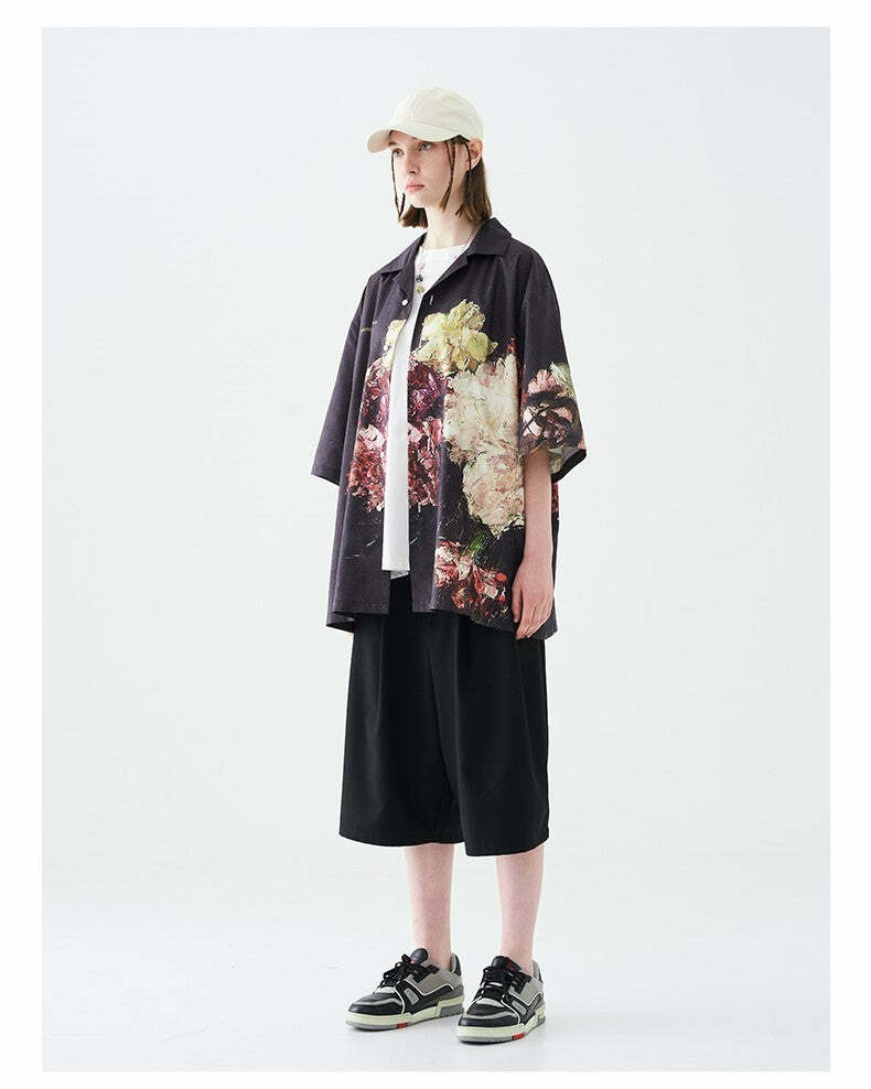 HARSH and CRUEL 'Baroque' Button-Up - Y2K Summer Grunge, 90s Fashion, Retro Goth, Y2K