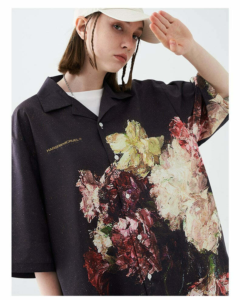 HARSH and CRUEL 'Baroque' Button-Up - Y2K Summer Grunge, 90s Fashion, Retro Goth, Y2K