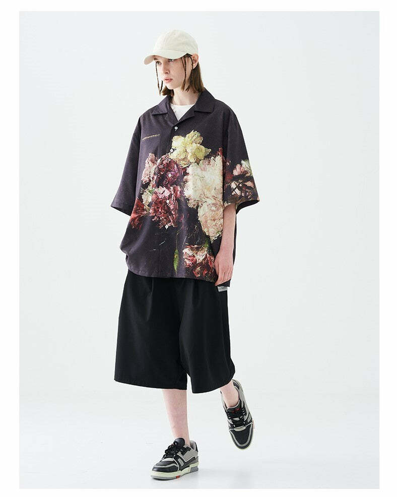 HARSH and CRUEL 'Baroque' Button-Up - Y2K Summer Grunge, 90s Fashion, Retro Goth, Y2K