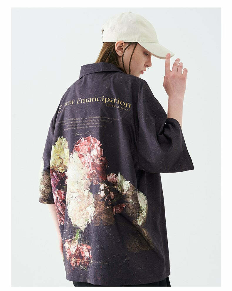 HARSH and CRUEL 'Baroque' Button-Up - Y2K Summer Grunge, 90s Fashion, Retro Goth, Y2K