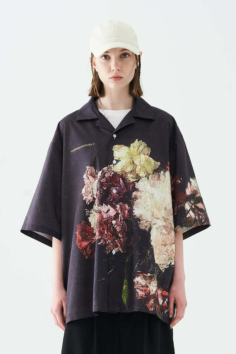 HARSH and CRUEL 'Baroque' Button-Up - Y2K Summer Grunge, 90s Fashion, Retro Goth, Y2K