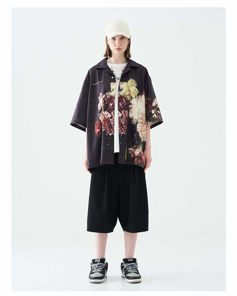 HARSH and CRUEL 'Baroque' Button-Up - Y2K Summer Grunge, 90s Fashion, Retro Goth, Y2K