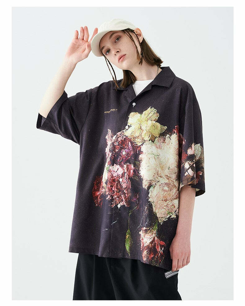HARSH and CRUEL 'Baroque' Button-Up - Y2K Summer Grunge, 90s Fashion, Retro Goth, Y2K