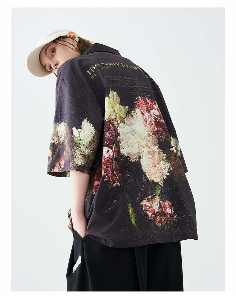 HARSH and CRUEL 'Baroque' Button-Up - Y2K Summer Grunge, 90s Fashion, Retro Goth, Y2K
